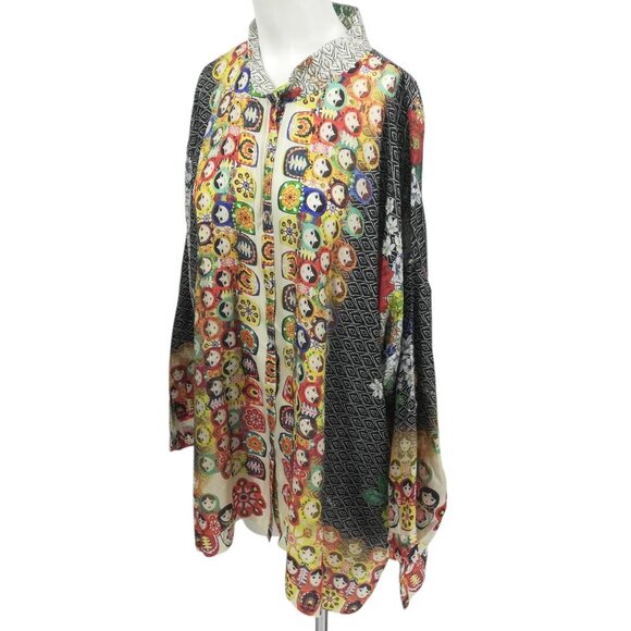 Johnny Was Babette Silk Russian Nesting Doll Print Tunic Blouse Size XL Floral - Picture 4 of 9